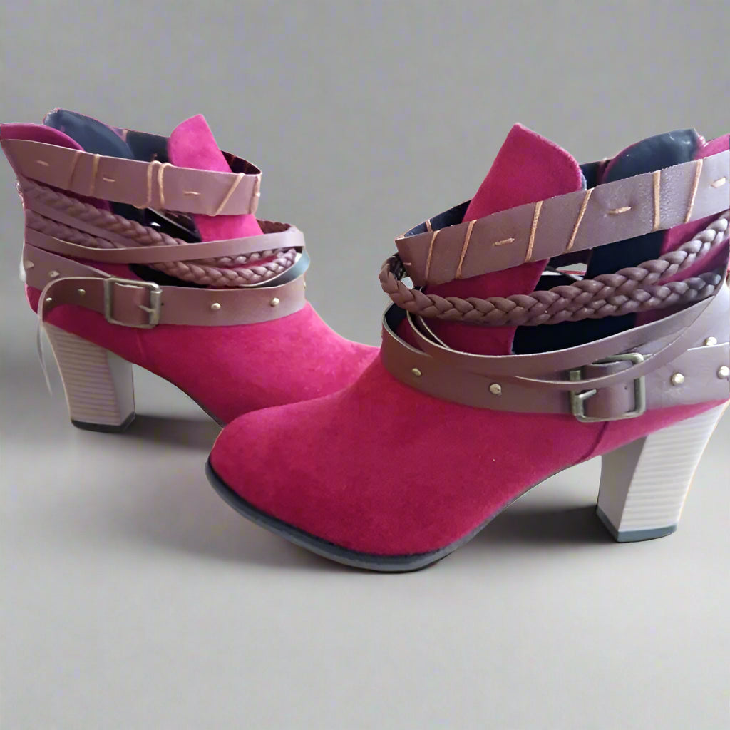 Buckle Strap Heeled Ankle Boots