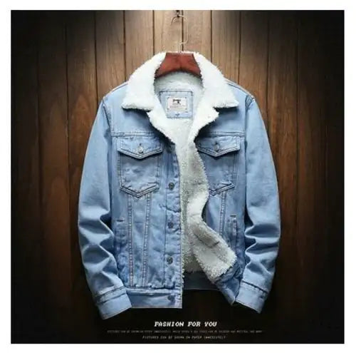 Stay Warm in Style with the Men’s Light Blue Winter Jean Jacket