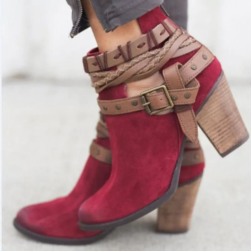 Buckle Strap Heeled Ankle Boots