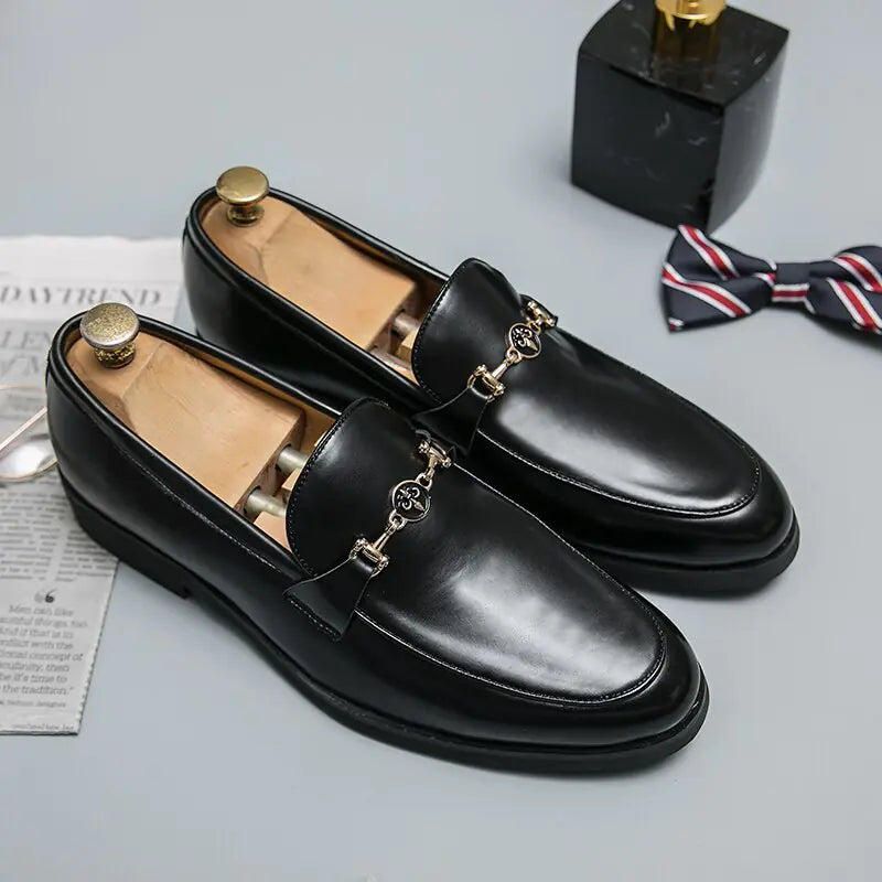 Step Up in Style with Men’s Classic Metal Chain Loafers