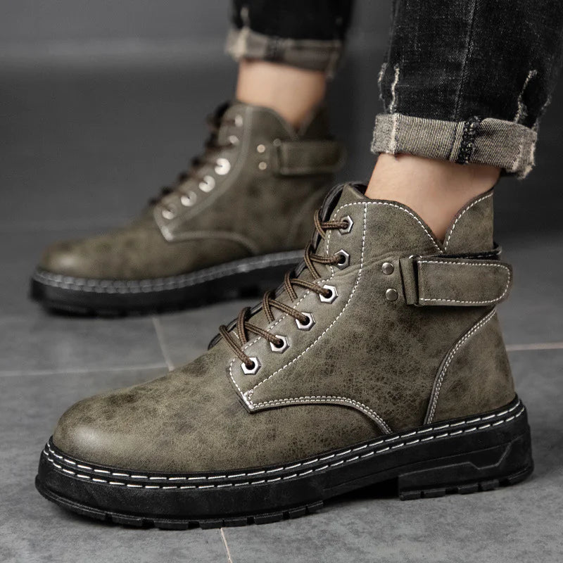 High Top Round Toe Retro Boots