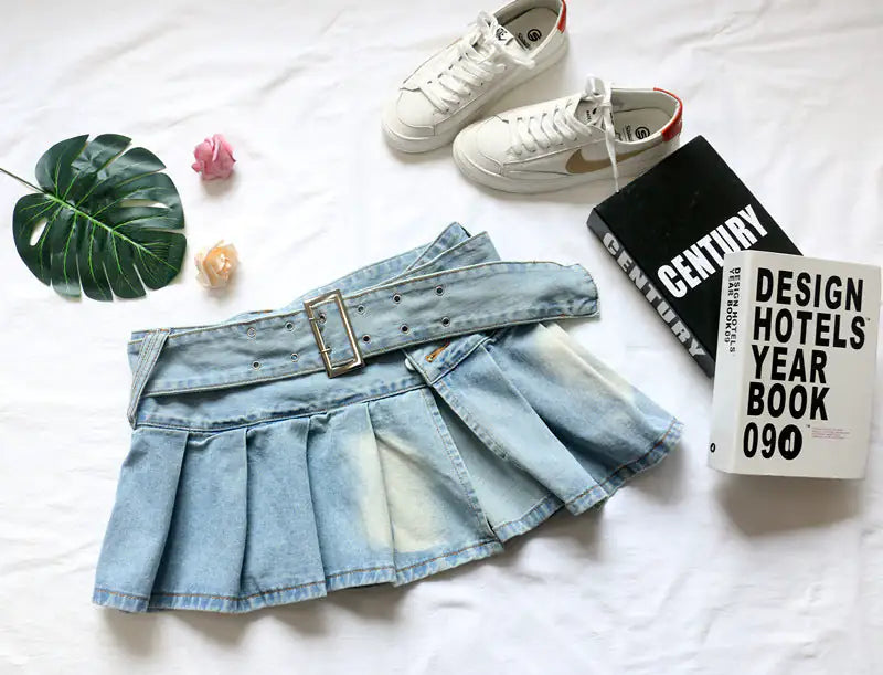 Low Rise Belted Denim Mini Skirt – Effortless Chic with a Modern Edge