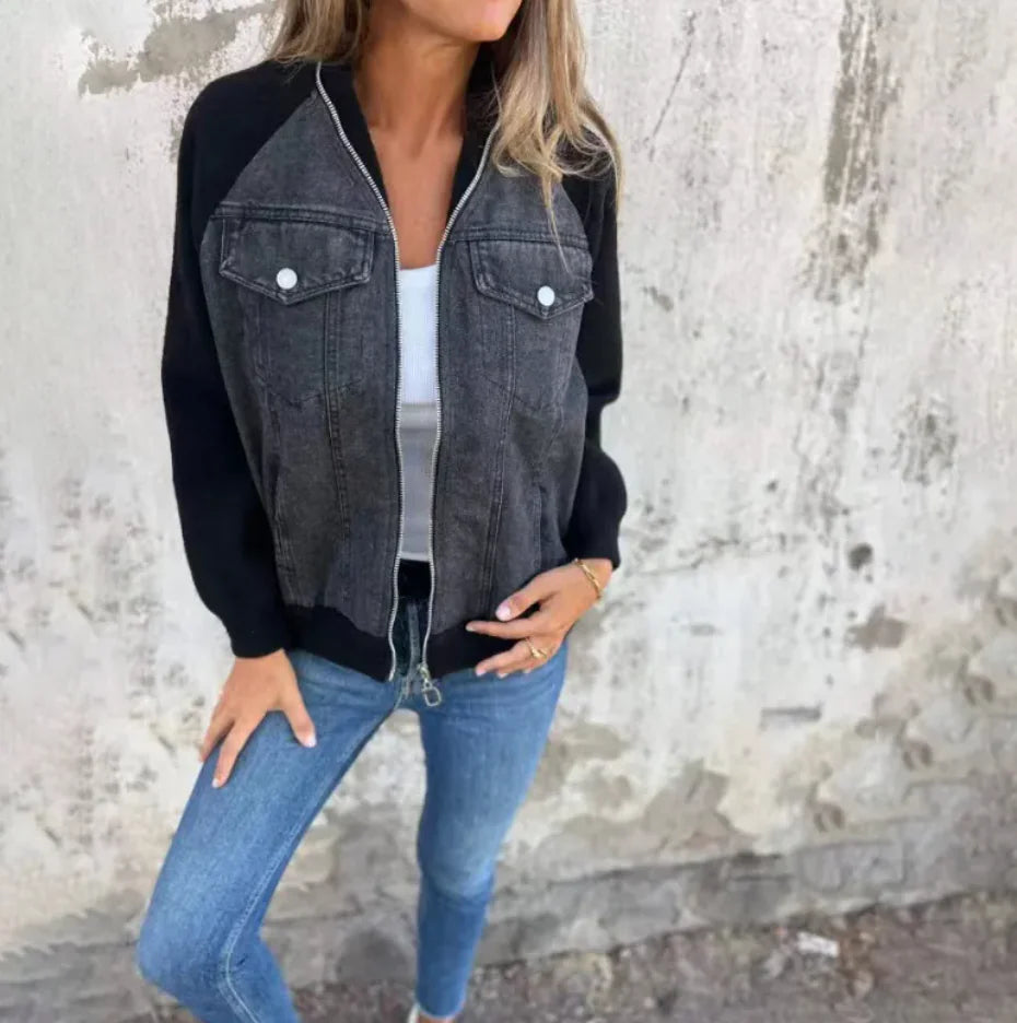 Women's Casual Hooded Denim Patchwork Jacket – A Trendy Twist on Classic Denim