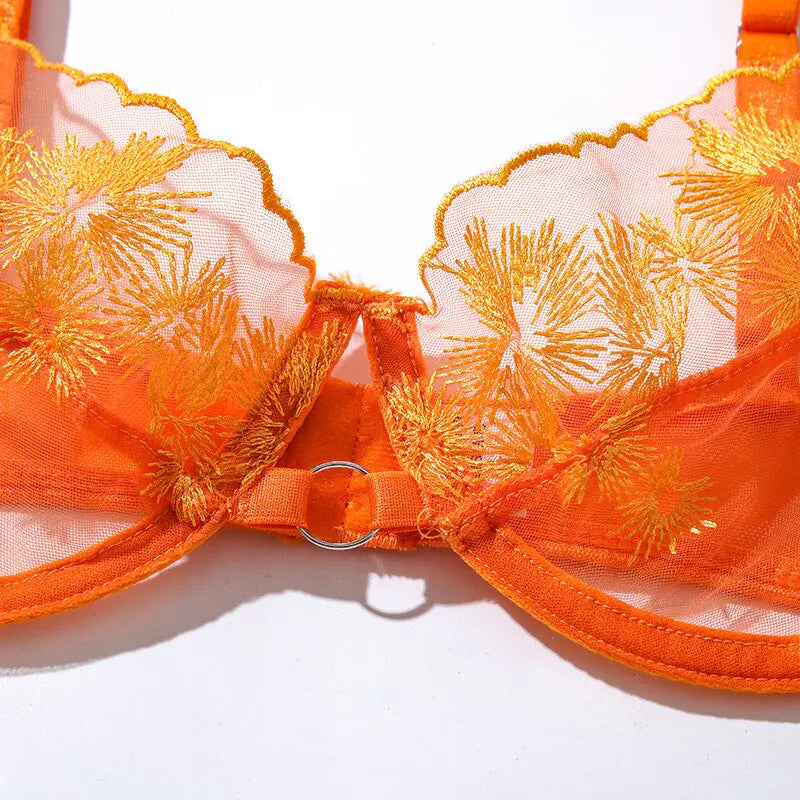 Ellolace Orange Lace Embroidery Lingerie Set – A Masterpiece of Seduction and Elegance