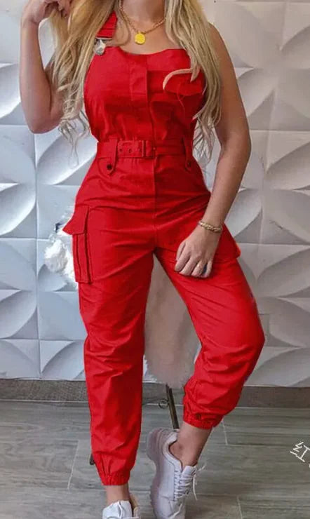 Women's Fashion Sleeveless Jumpsuit with Belt