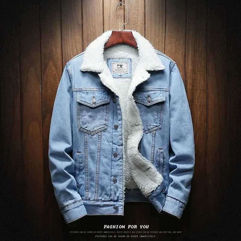 Stay Warm in Style with the Men’s Light Blue Winter Jean Jacket