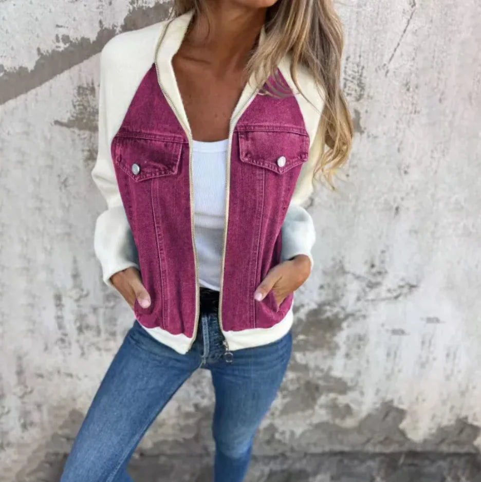 Women's Casual Hooded Denim Patchwork Jacket – A Trendy Twist on Classic Denim