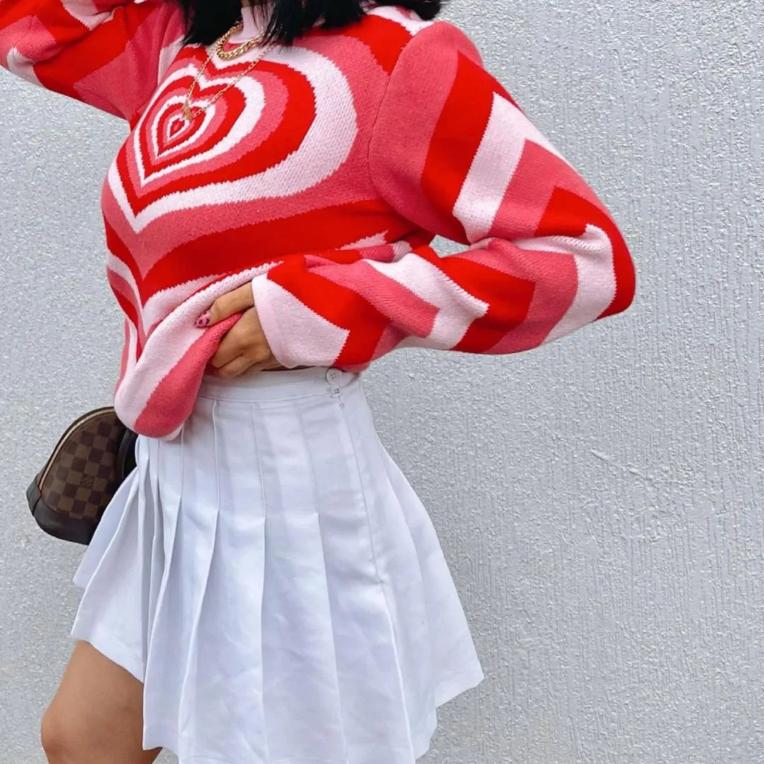 Heart Striped Turtleneck Pullovers