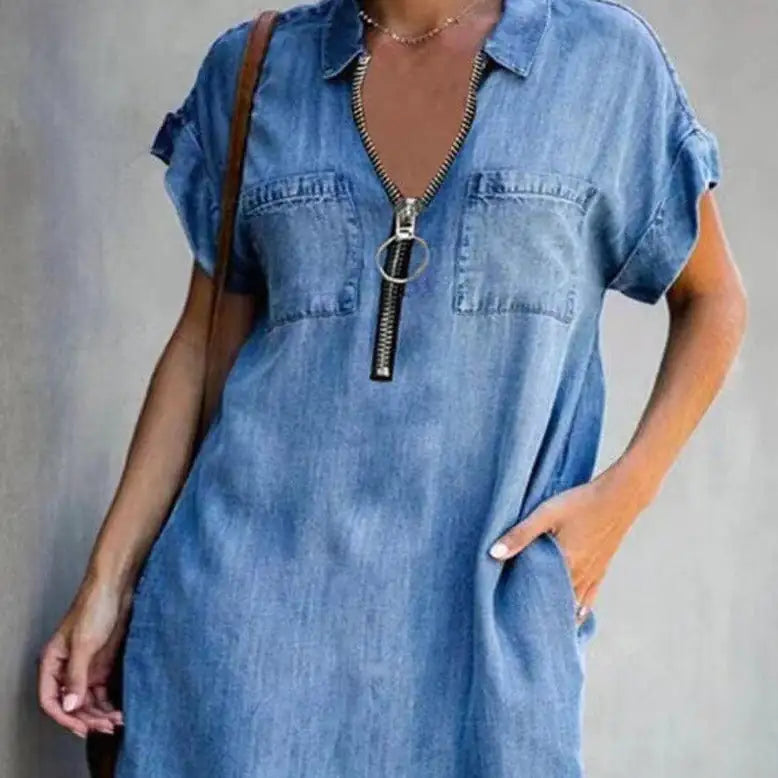 Zip-Up Denim Dress – Effortless Style, Ultimate Comfort