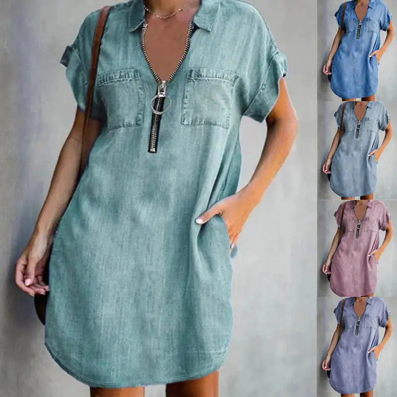 Zip-Up Denim Dress – Effortless Style, Ultimate Comfort