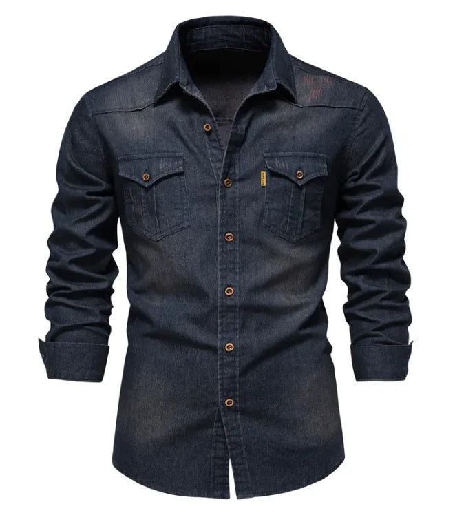 Denim Men's Casual Solid Color Long Sleeve Shirt – Classic Style with a Modern Fit