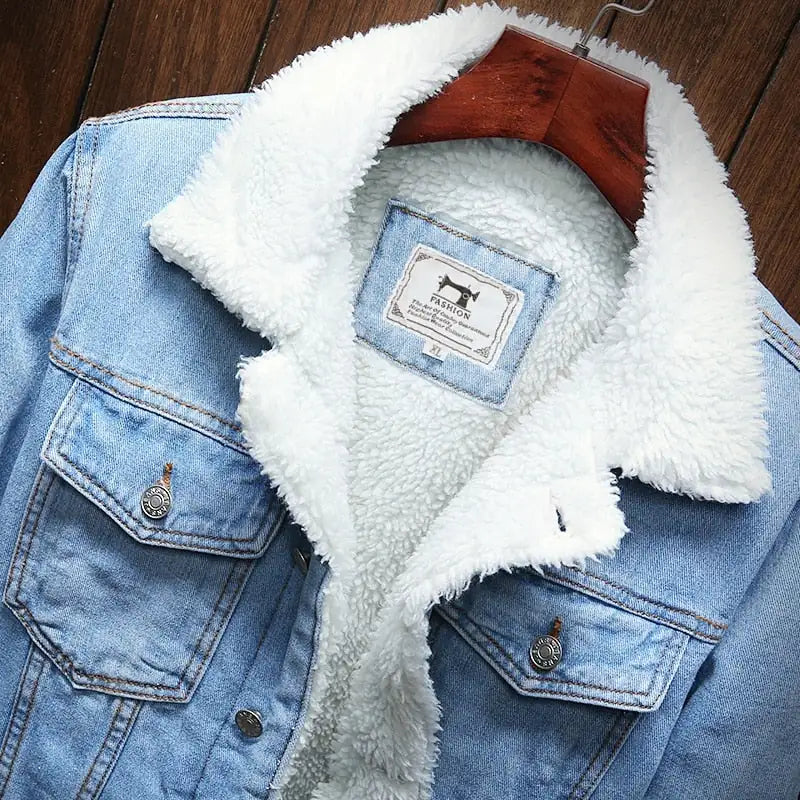 Stay Warm in Style with the Men’s Light Blue Winter Jean Jacket