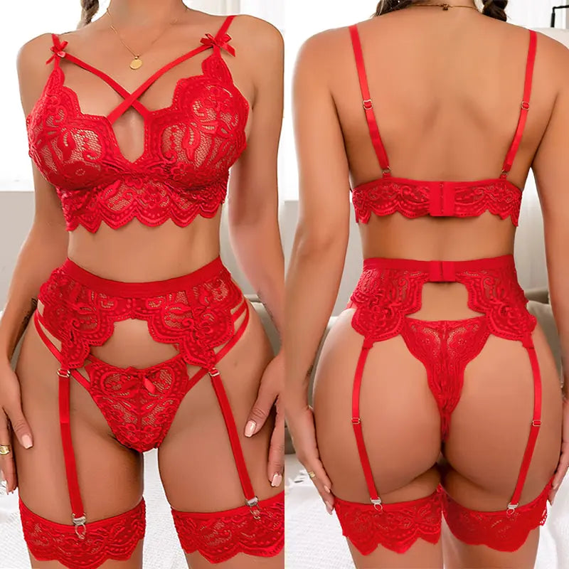 Sexy Erotic Lingerie Women Bra and Panty Garter Set