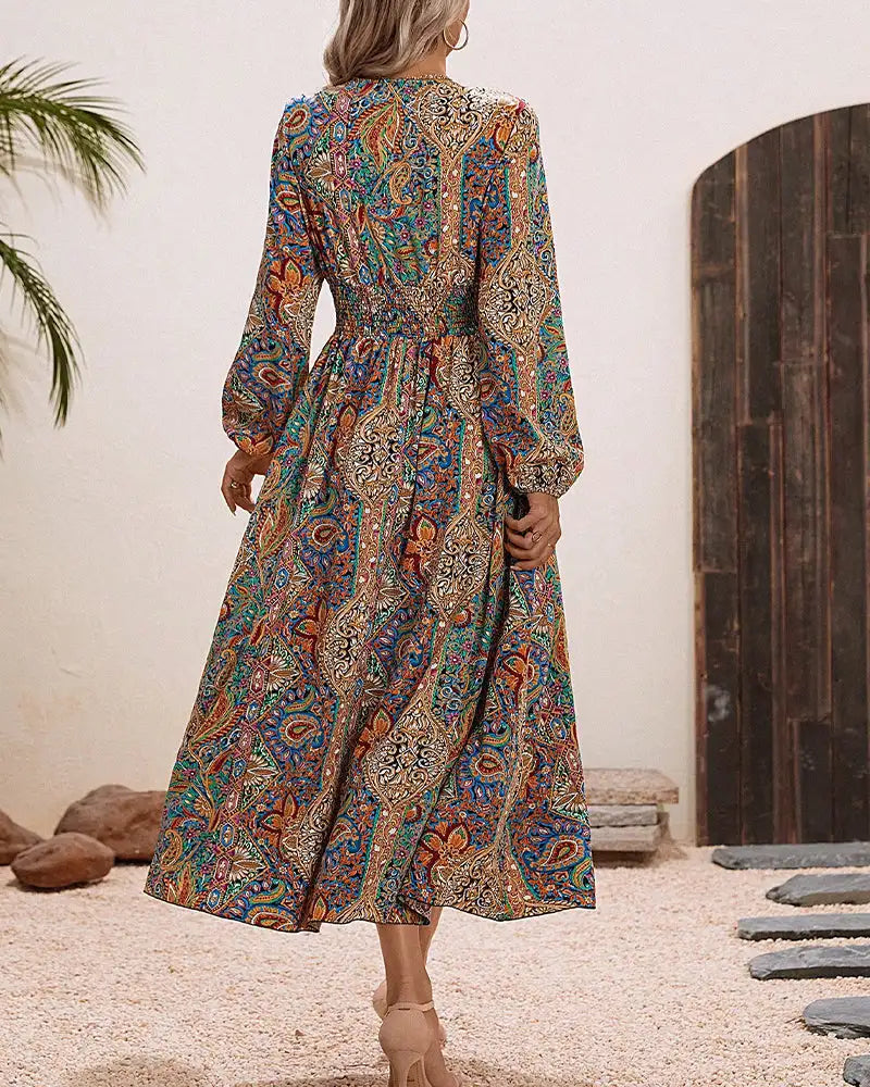 Embrace Your Inner Free Spirit with our Bohemian Printed Long Dress