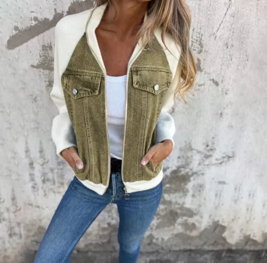 Women's Casual Hooded Denim Patchwork Jacket – A Trendy Twist on Classic Denim