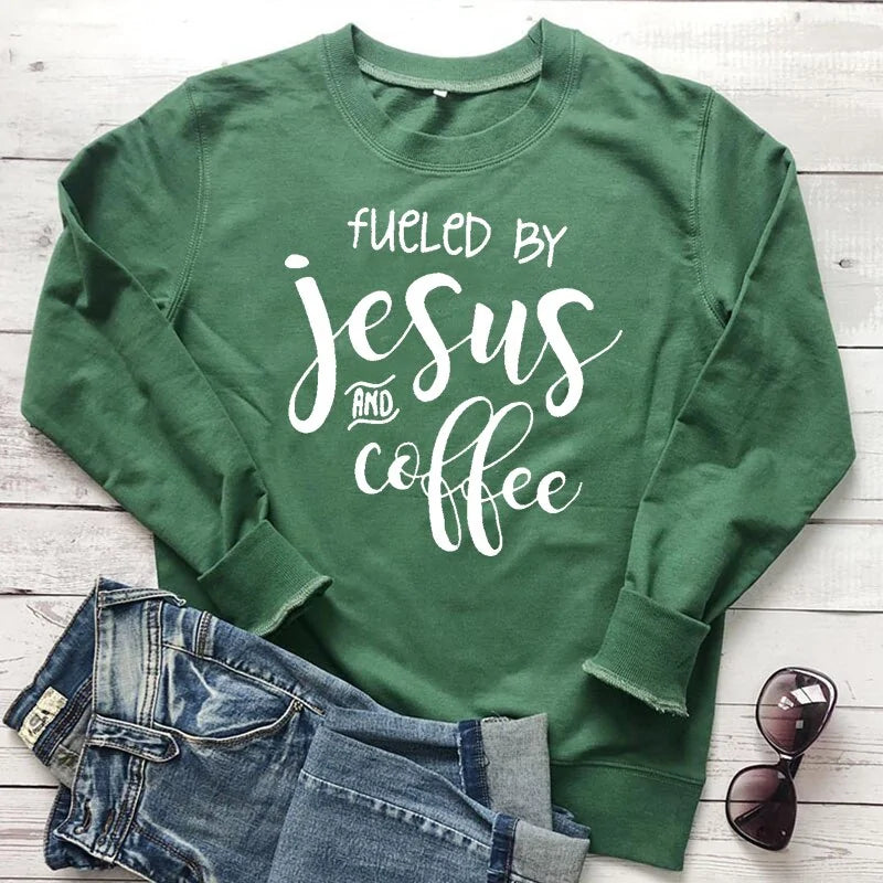 "Fueled By Jesus and Coffee" Sweatshirt: A Cozy Blend of Faith and Comfort