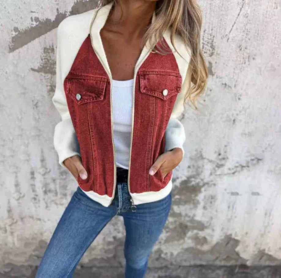 Women's Casual Hooded Denim Patchwork Jacket – A Trendy Twist on Classic Denim