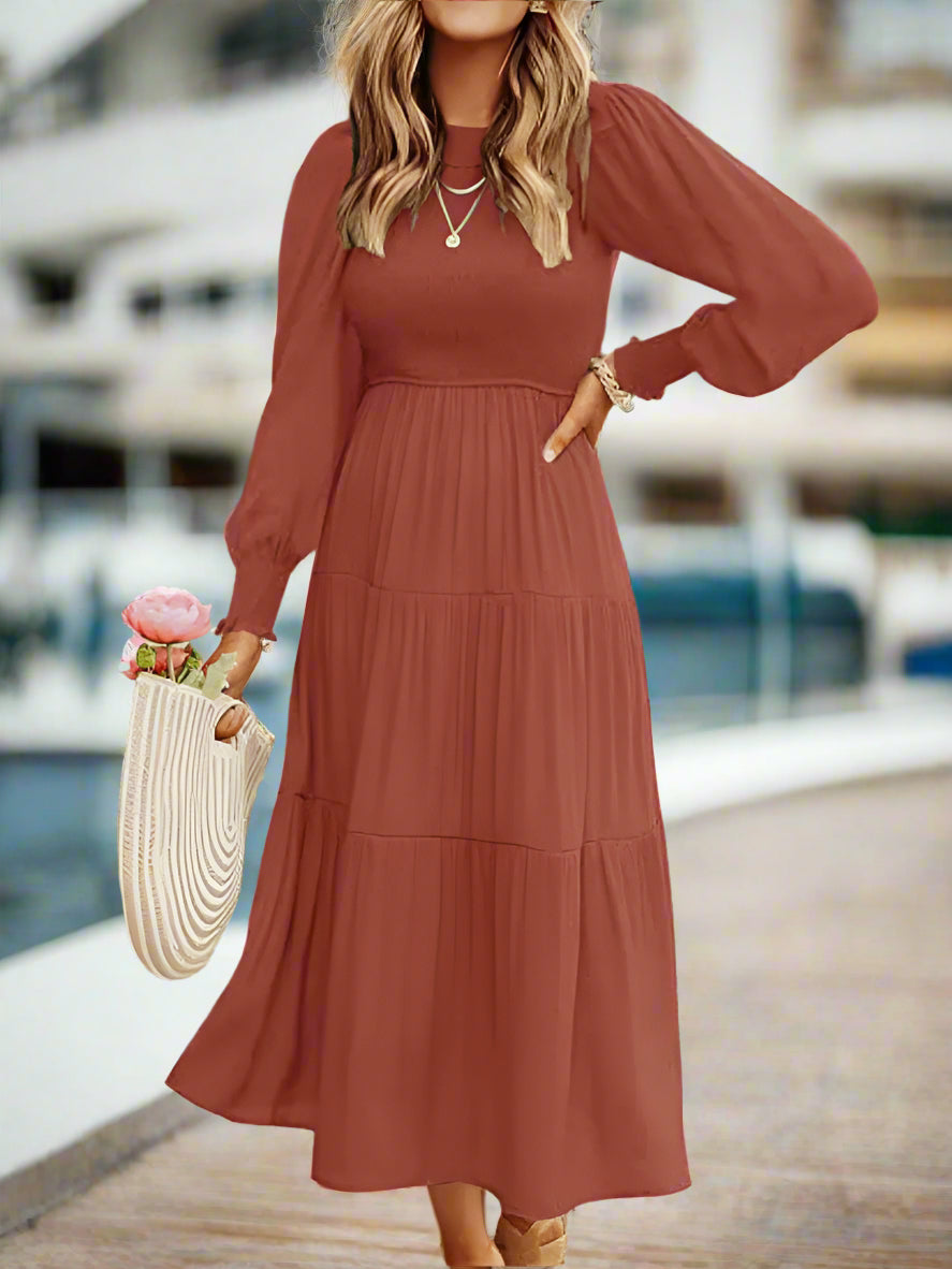 Midi Dress Long Sleeve Plain Charm – Effortless Elegance & Timeless Style