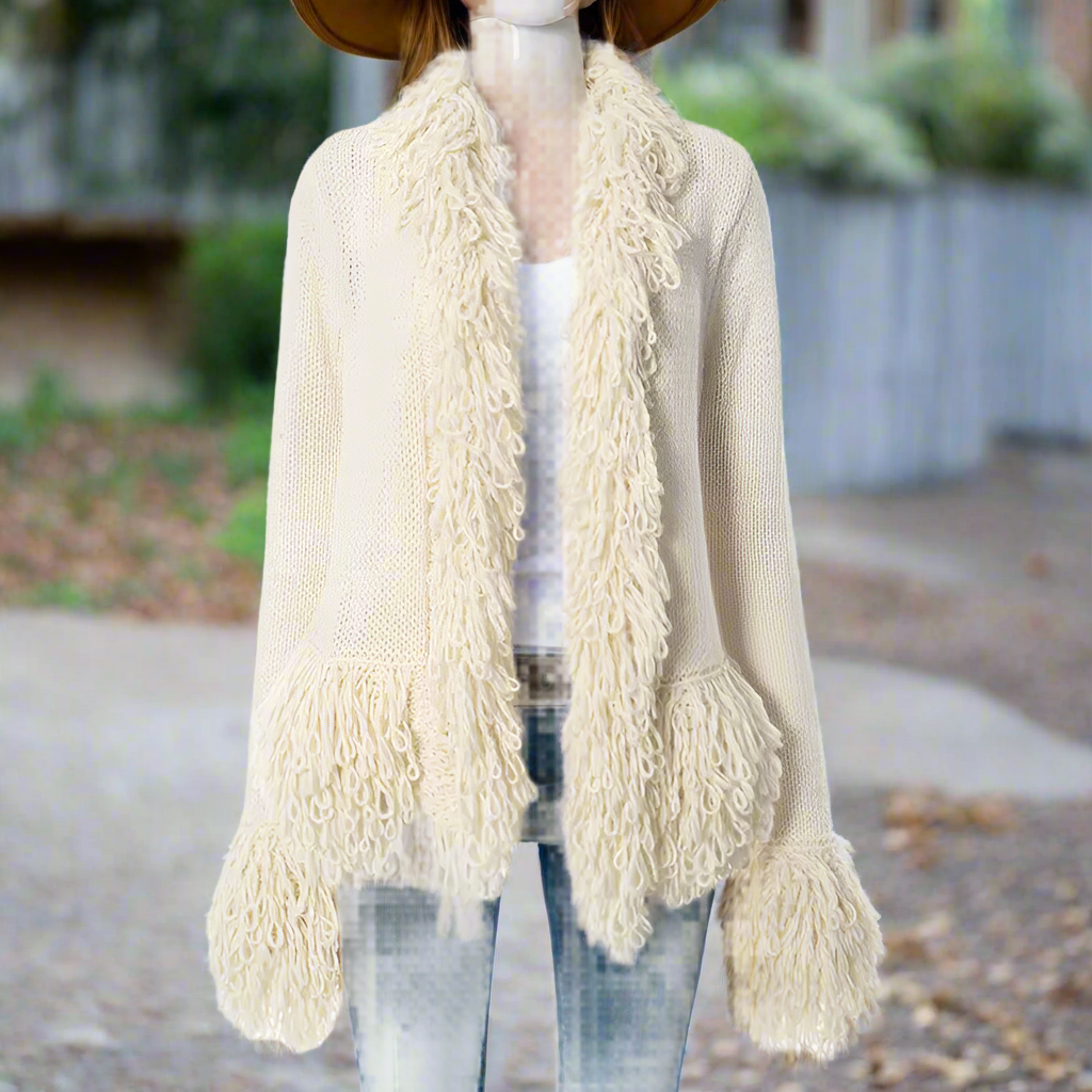 Channel Your Inner IT Girl with the Crochet Knit Fringe Cardigan