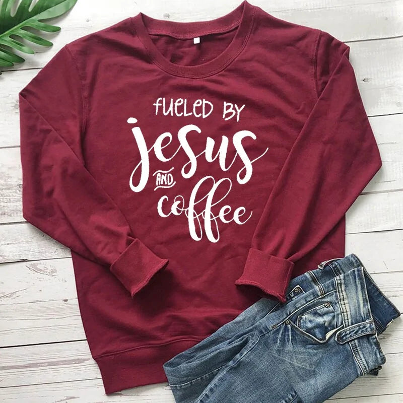 "Fueled By Jesus and Coffee" Sweatshirt: A Cozy Blend of Faith and Comfort