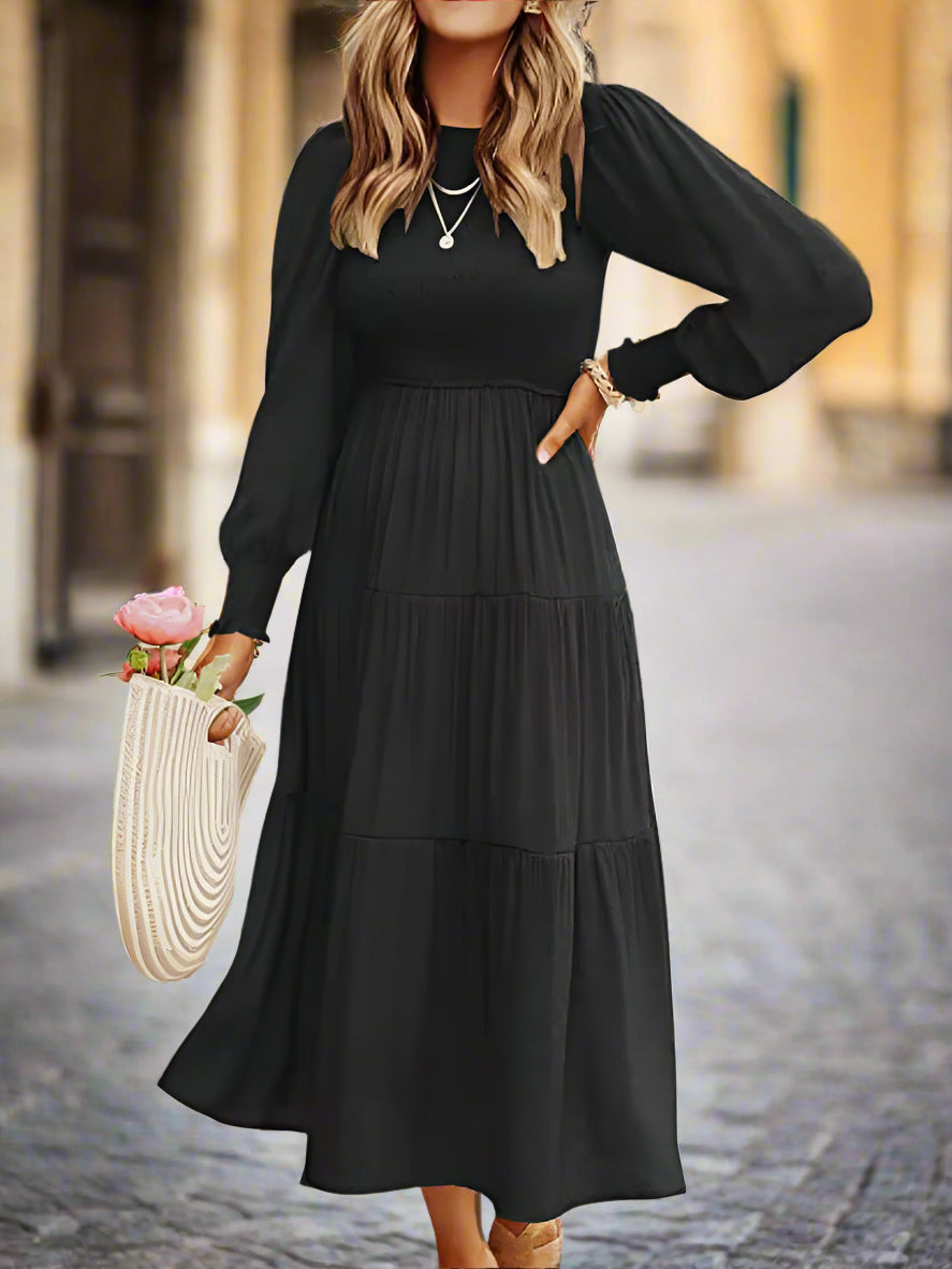 Midi Dress Long Sleeve Plain Charm – Effortless Elegance & Timeless Style