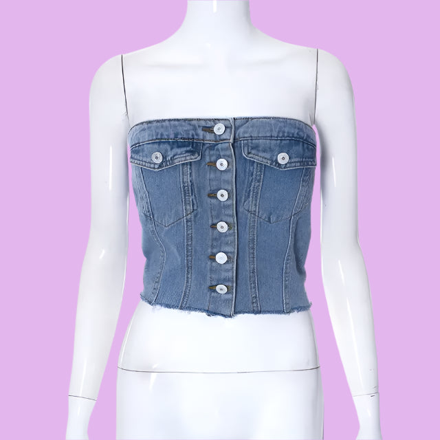 Denim Button Vest Crop Top – A Trendy Twist on Classic Denim