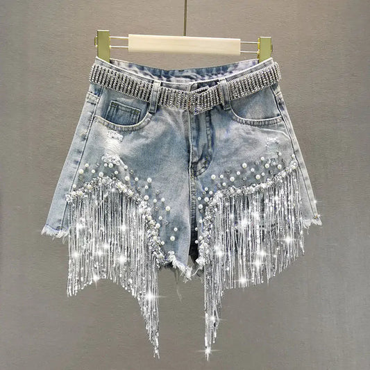 Tassel Beading Denim Shorts: Elevate Your Casual Look with Effortless Style