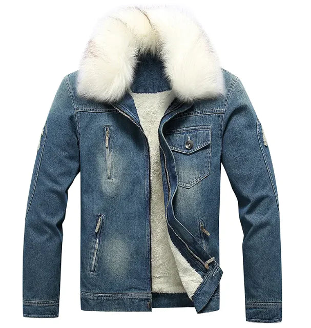 Men’s Winter Fur-Lined Denim Jacket – Classic Warmth Meets Timeless Style