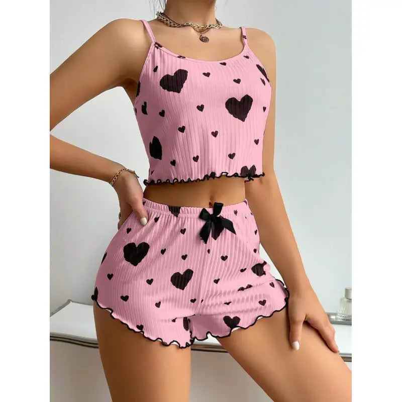 Heart Suspender Shorts Casual Sunken Stripe Outerwear Women Pajamas