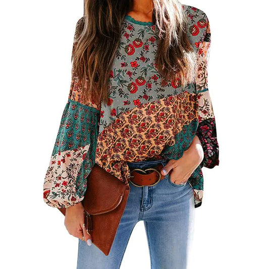 Bohemian Print Loose Sleeve Blouse: Set Your Style Free!