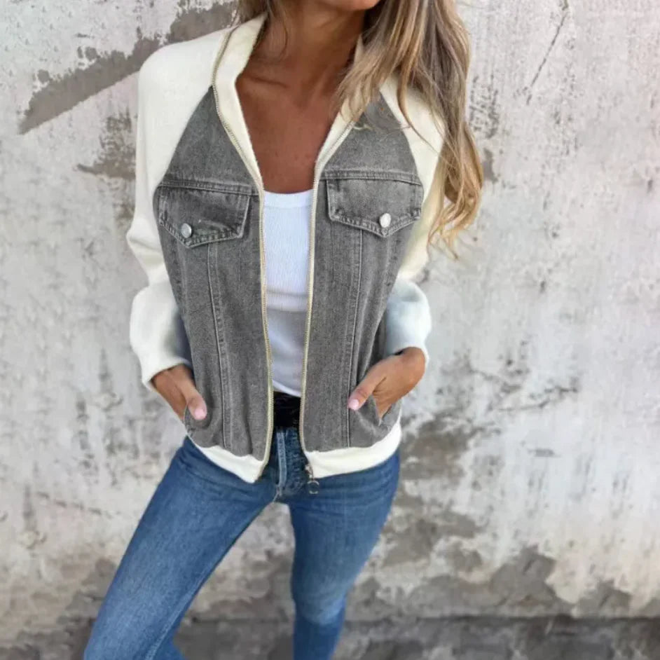 Women's Casual Hooded Denim Patchwork Jacket – A Trendy Twist on Classic Denim