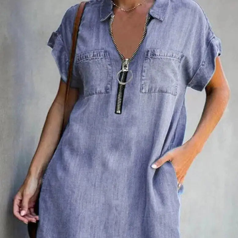 Zip-Up Denim Dress – Effortless Style, Ultimate Comfort