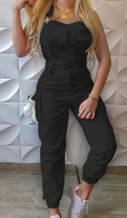 Women's Fashion Sleeveless Jumpsuit with Belt