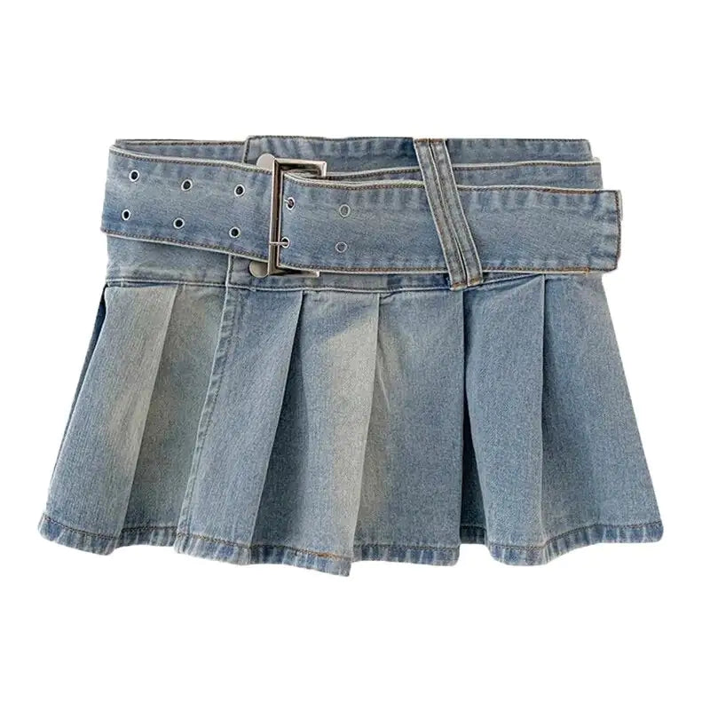 Low Rise Belted Denim Mini Skirt – Effortless Chic with a Modern Edge