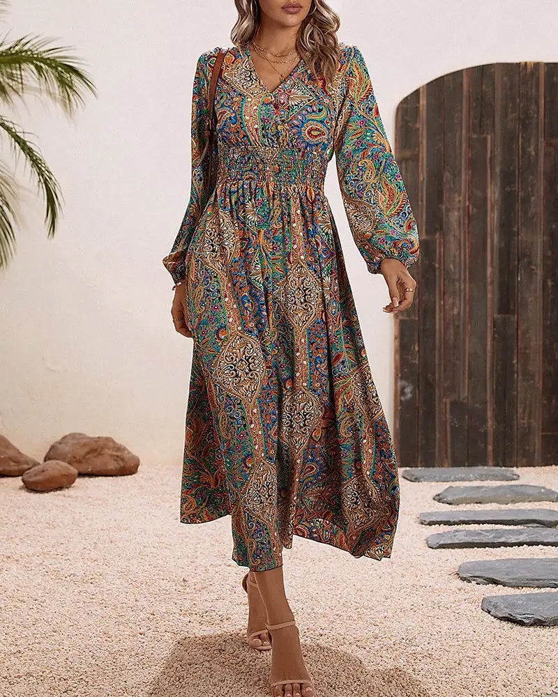 Embrace Your Inner Free Spirit with our Bohemian Printed Long Dress