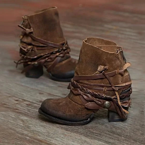 Vintage Booties Round Toe Back Zipper