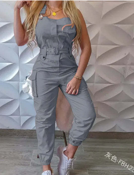 Women's Fashion Sleeveless Jumpsuit with Belt