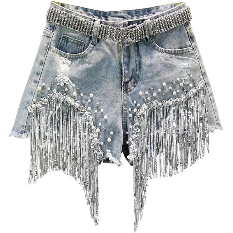 Tassel Beading Denim Shorts: Elevate Your Casual Look with Effortless Style