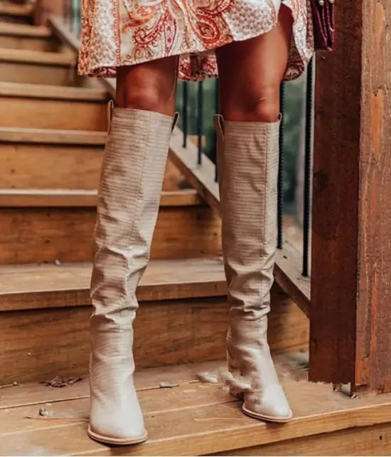 Over The Knee Round Head Suede Thick Heel Boots