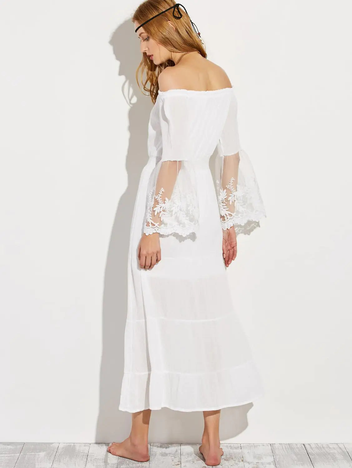 Boho Off-Shoulder Lace Sundress – Effortless Elegance Meets Bohemian Charm