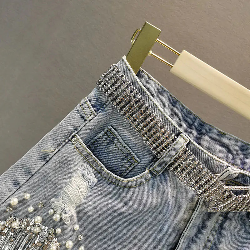 Tassel Beading Denim Shorts: Elevate Your Casual Look with Effortless Style