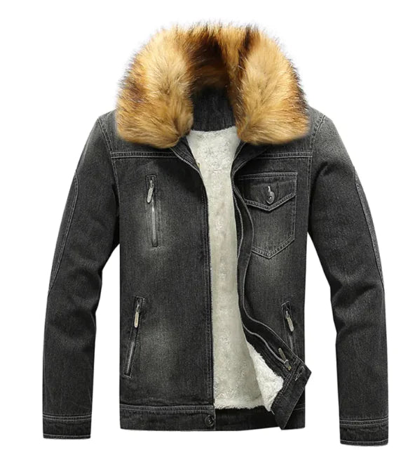 Men’s Winter Fur-Lined Denim Jacket – Classic Warmth Meets Timeless Style