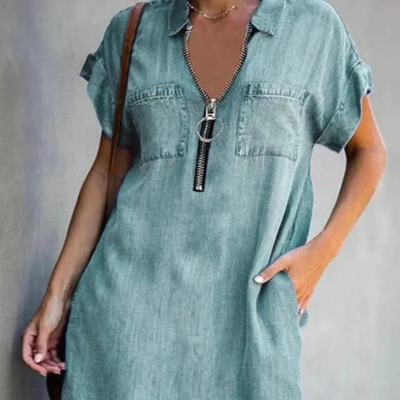 Zip-Up Denim Dress – Effortless Style, Ultimate Comfort