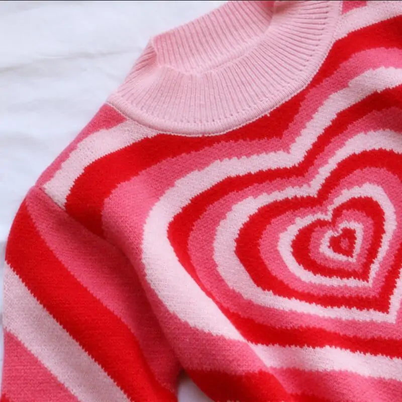 Heart Striped Turtleneck Pullovers