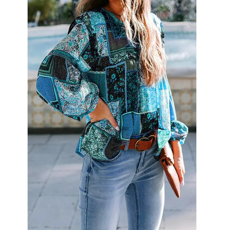 Bohemian Print Loose Sleeve Blouse: Set Your Style Free!