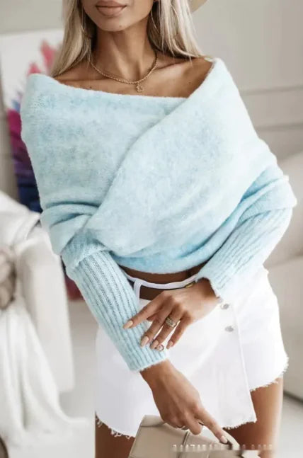 V-Neck Crossover Off-Shoulder Sweater – Cozy, Chic, and Effortlessly Stylish