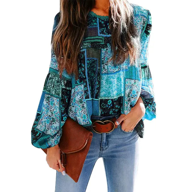 Bohemian Print Loose Sleeve Blouse: Set Your Style Free!