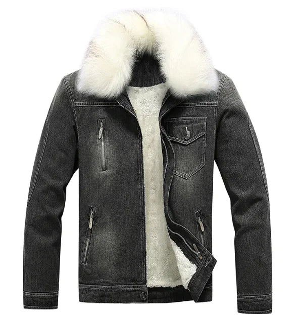 Men’s Winter Fur-Lined Denim Jacket – Classic Warmth Meets Timeless Style