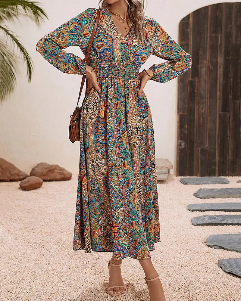 Embrace Your Inner Free Spirit with our Bohemian Printed Long Dress