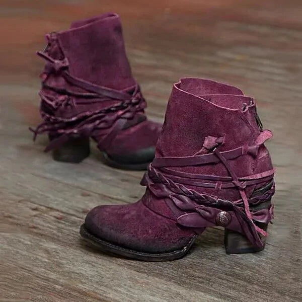 Vintage Booties Round Toe Back Zipper